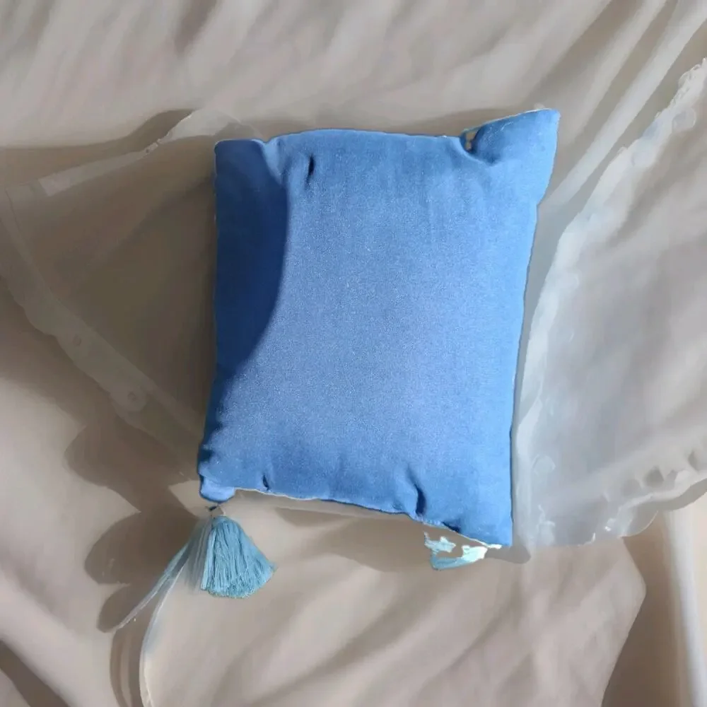 Decorative Blue Accent Throw Pillow With Tassels and Floral Embroidery